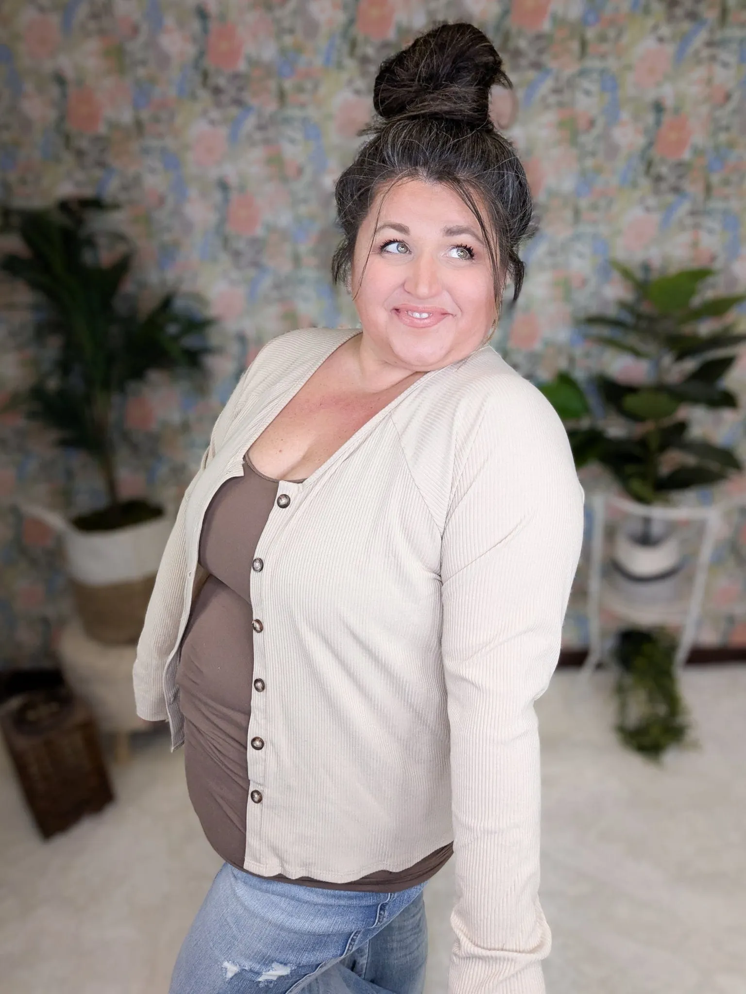 Talullah Button Front Long Sleeve Cardigan in Solids