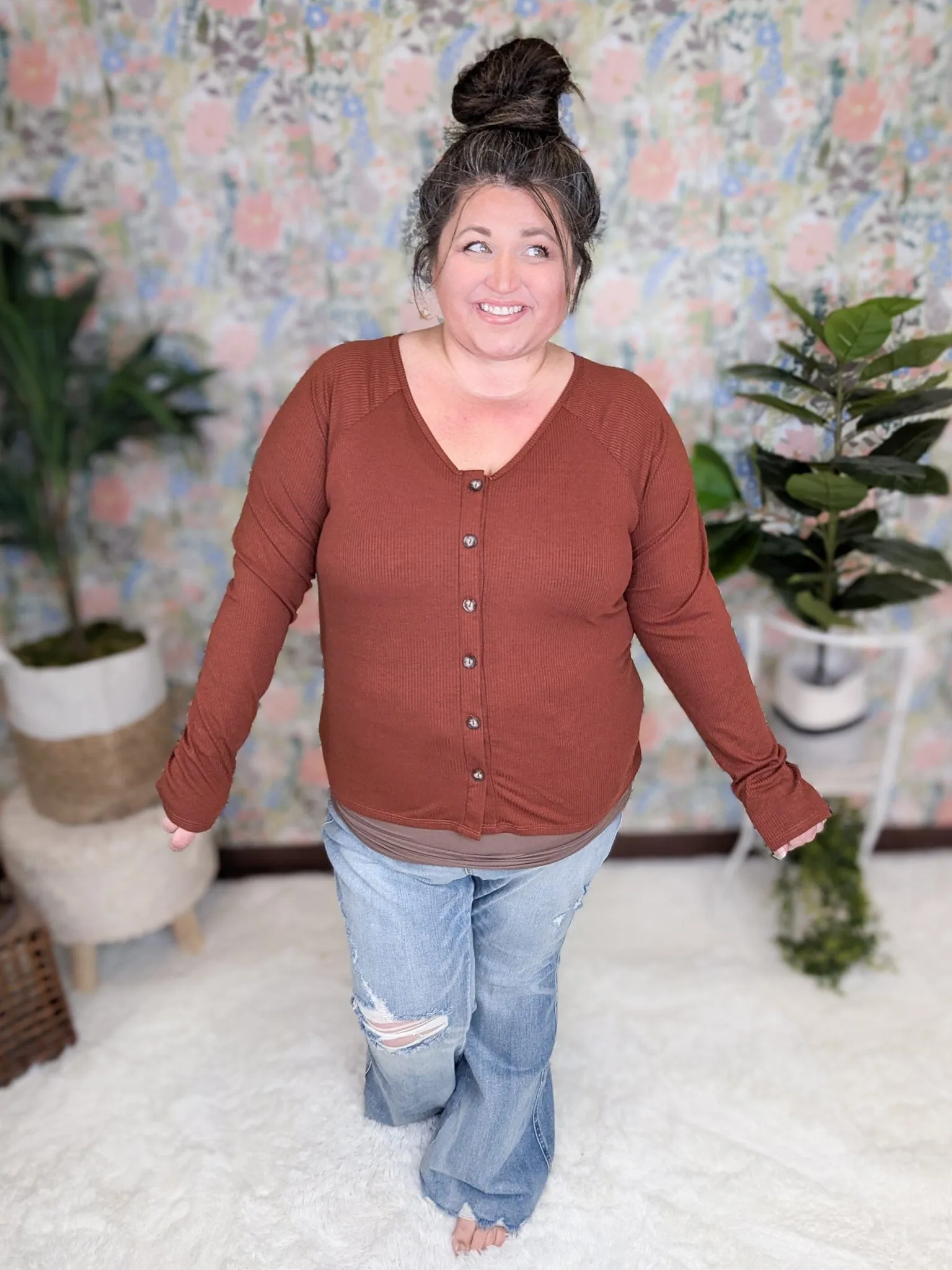 Talullah Button Front Long Sleeve Cardigan in Solids