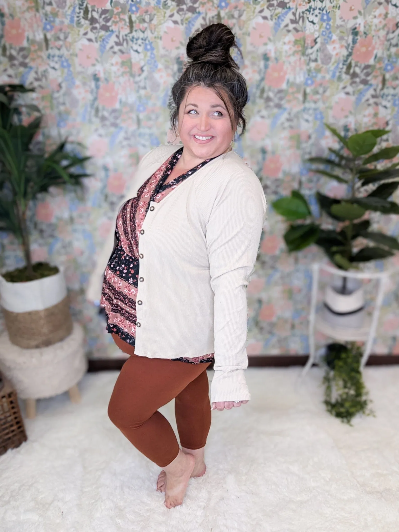 Talullah Button Front Long Sleeve Cardigan in Solids