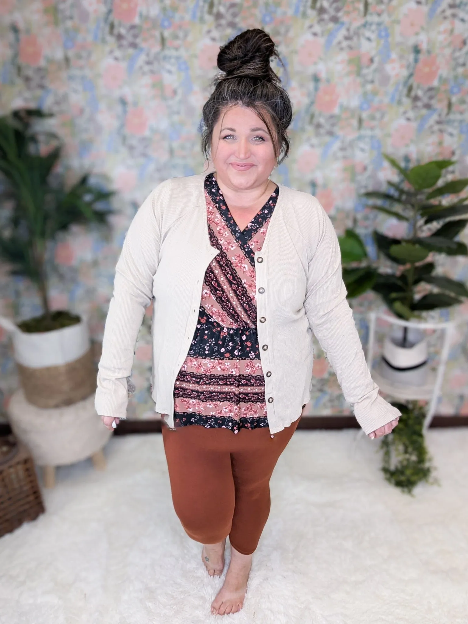 Talullah Button Front Long Sleeve Cardigan in Solids