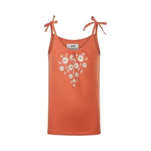Tank Top | Soft Orange Embroidered Flowers