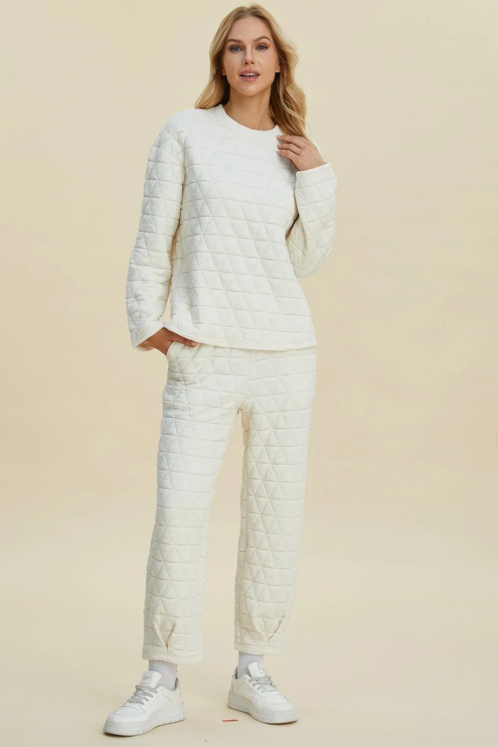 Textured Long Sleeve Top and Pants Set
