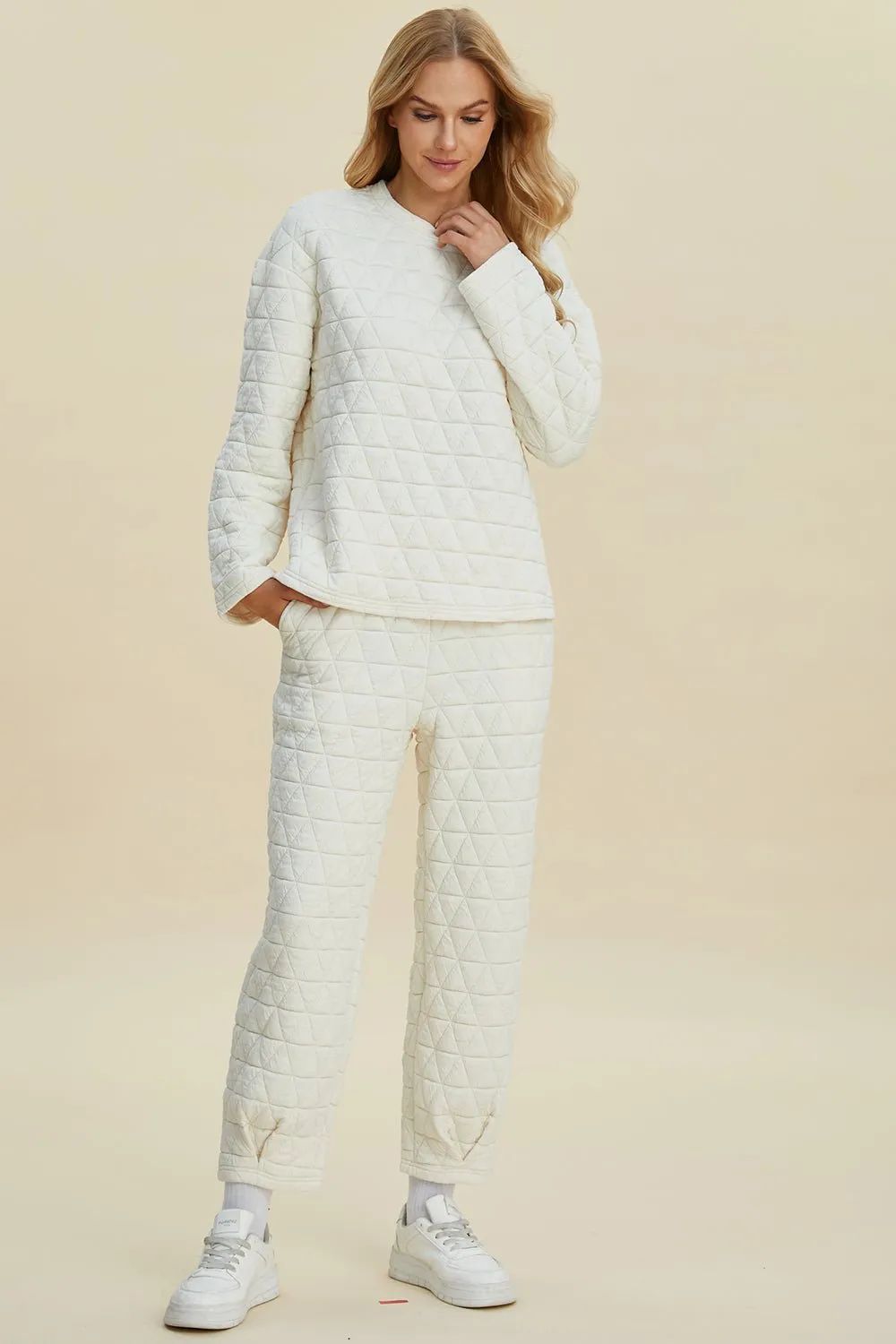 Textured Long Sleeve Top and Pants Set