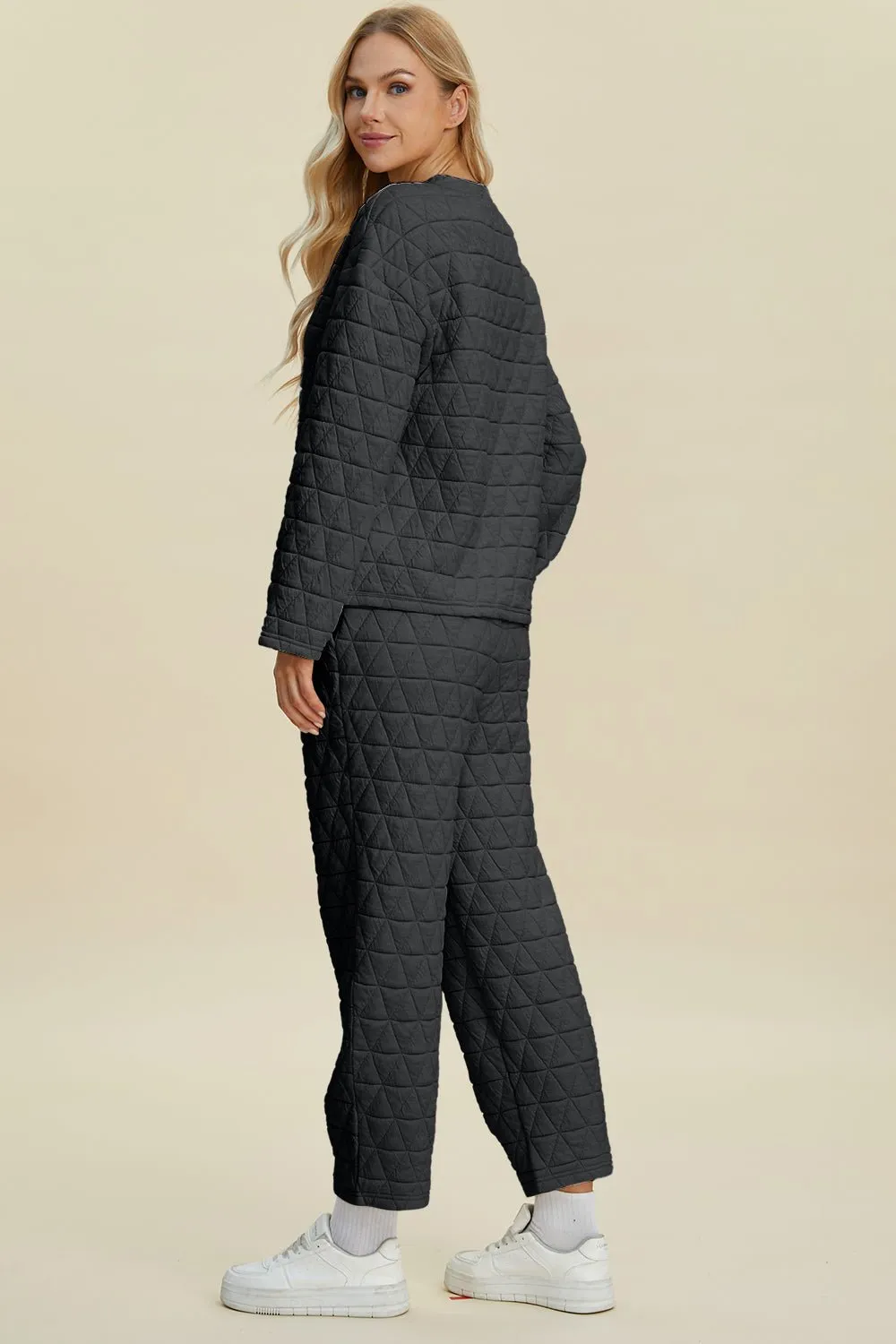 Textured Long Sleeve Top and Pants Set