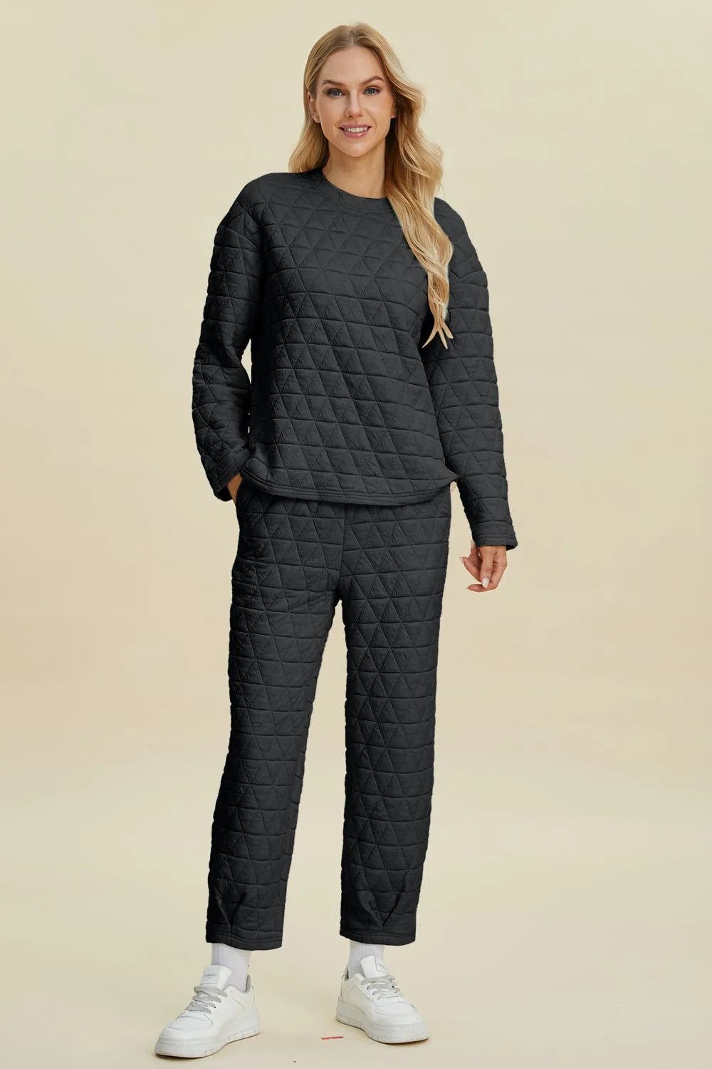 Textured Long Sleeve Top and Pants Set