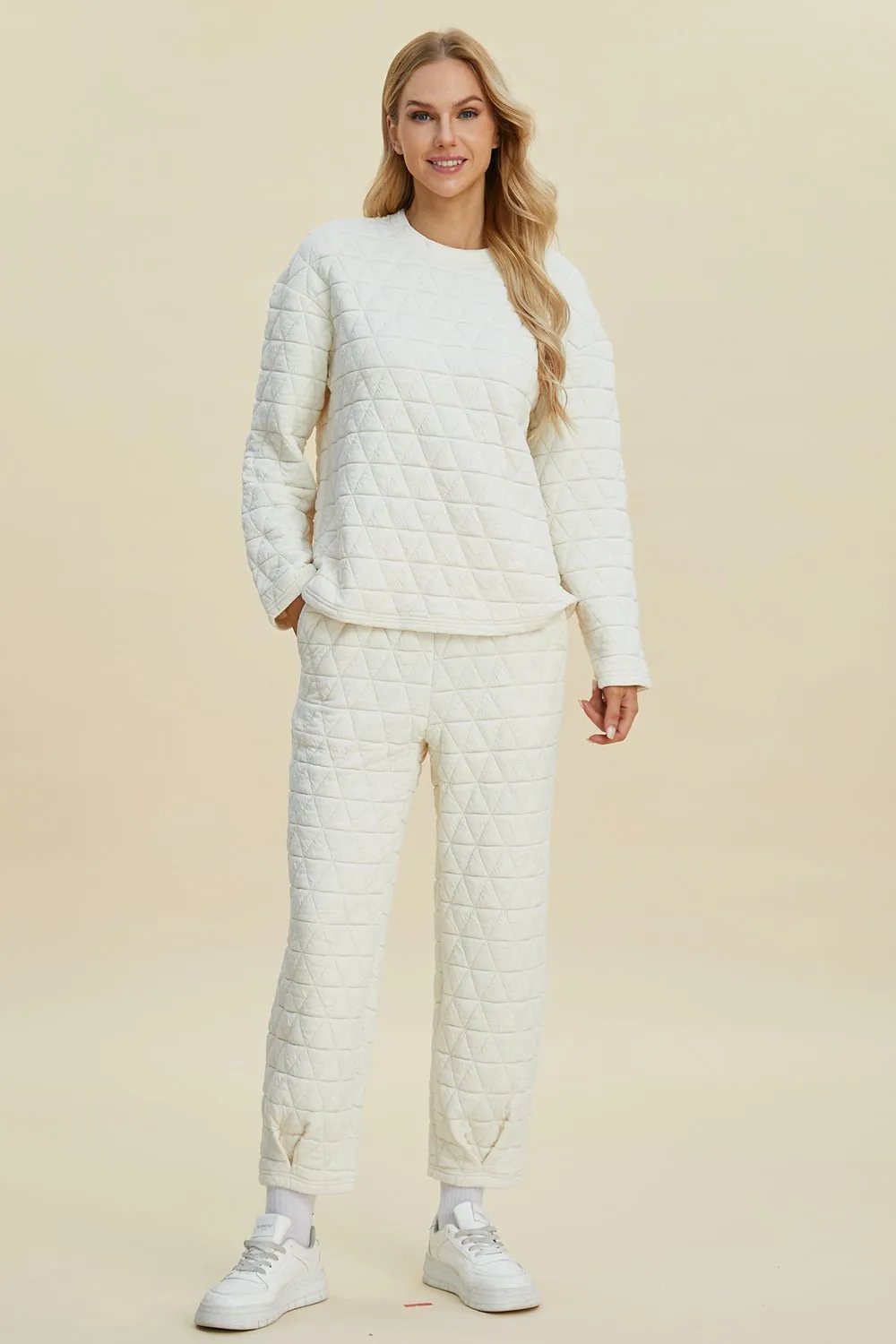 Textured Long Sleeve Top and Pants Set