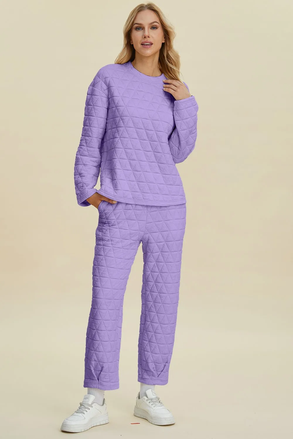 Textured Long Sleeve Top and Pants Set