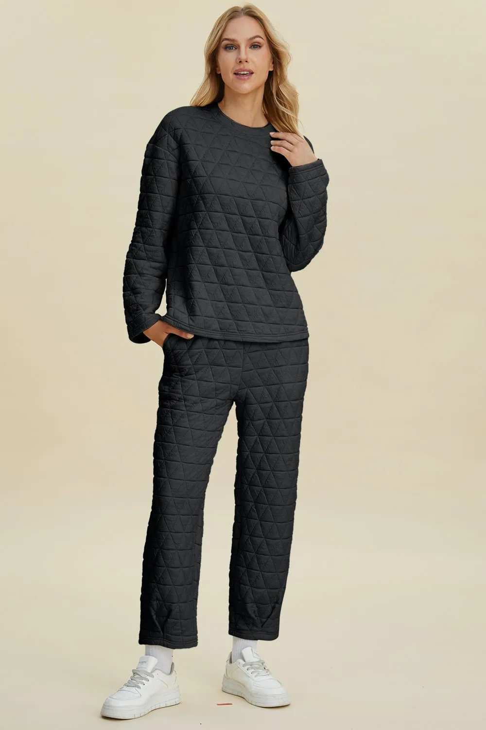 Textured Long Sleeve Top and Pants Set