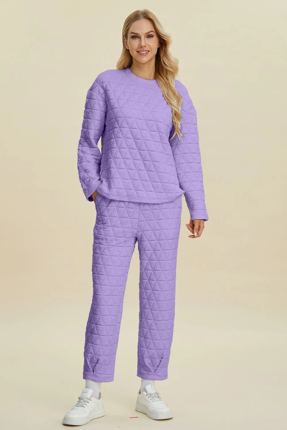 Textured Long Sleeve Top and Pants Set