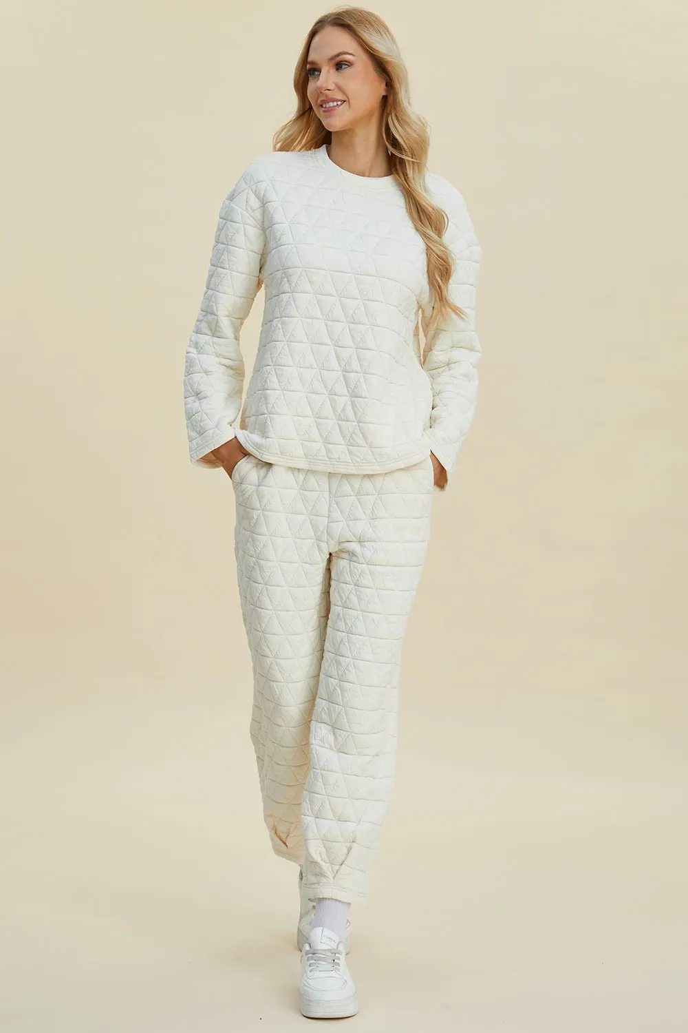 Textured Long Sleeve Top and Pants Set