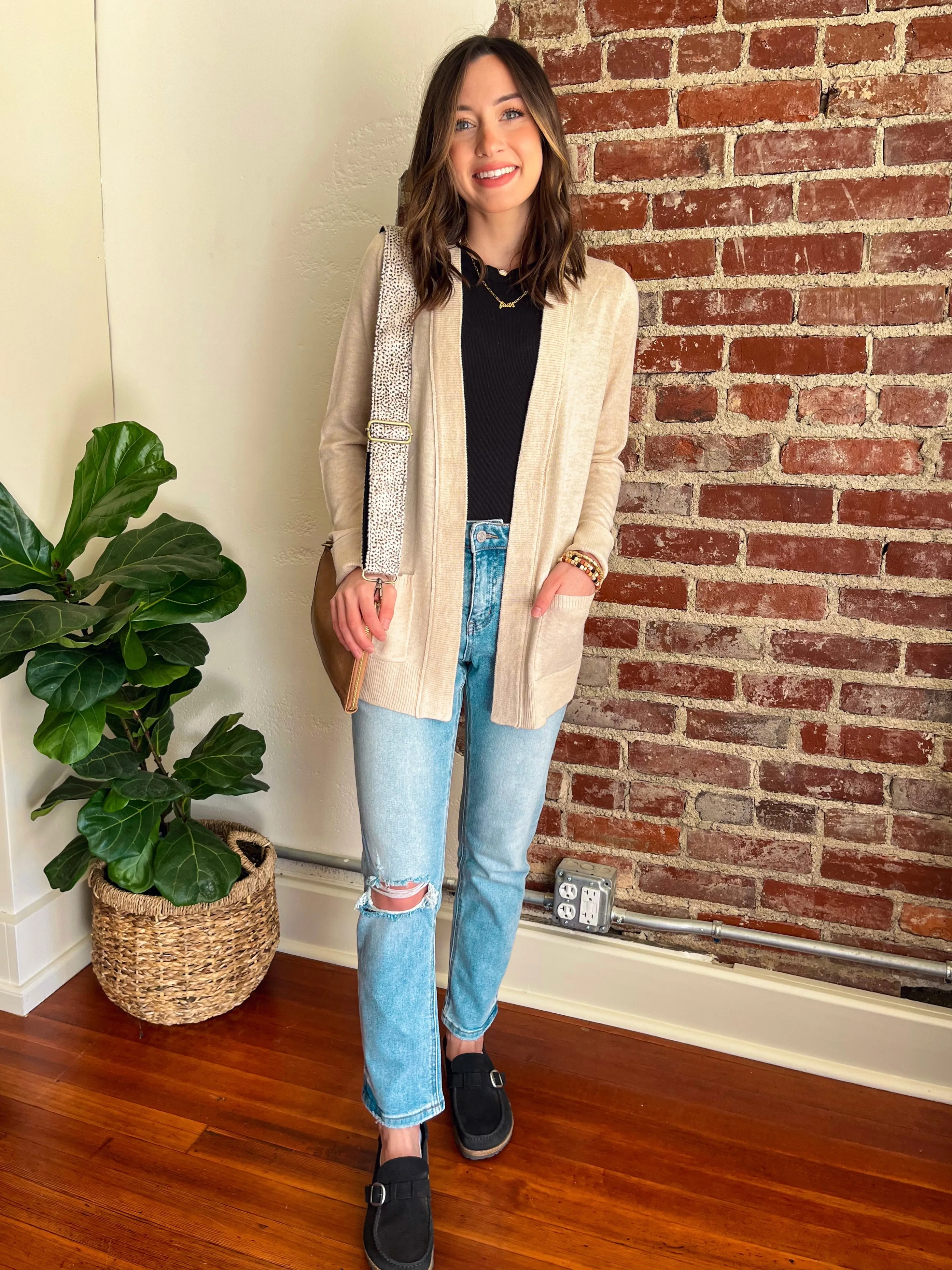 The Kara Open Front Cardigan in Oatmeal