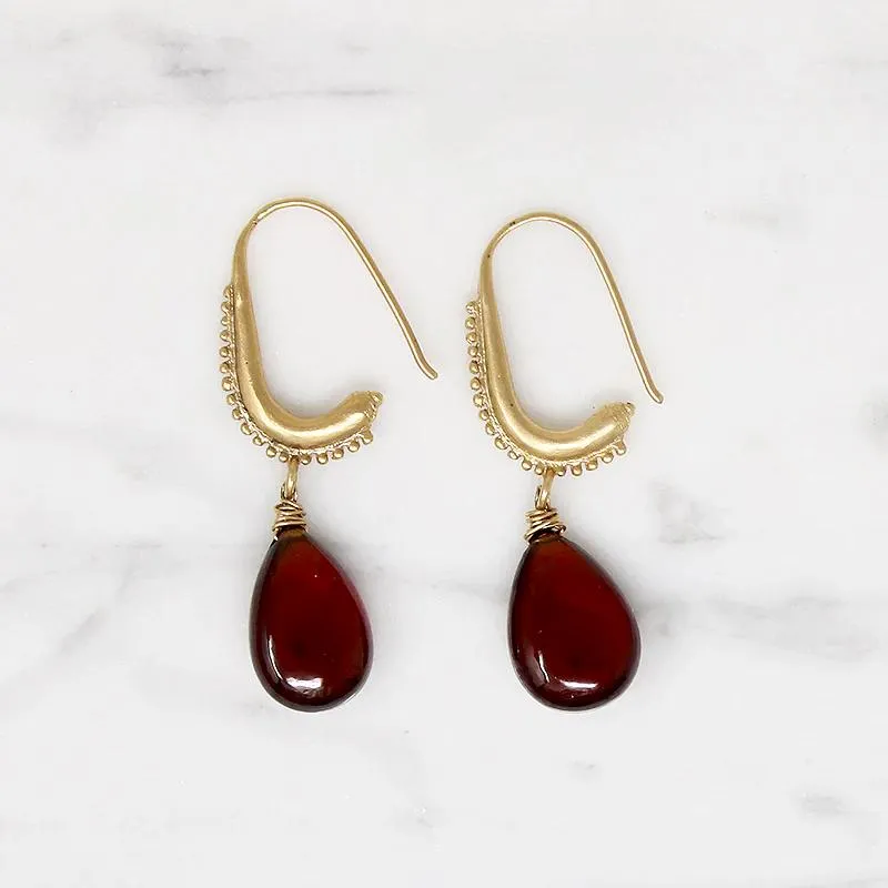 The Mughal Earring with Glossy Garnet Drops by brunet