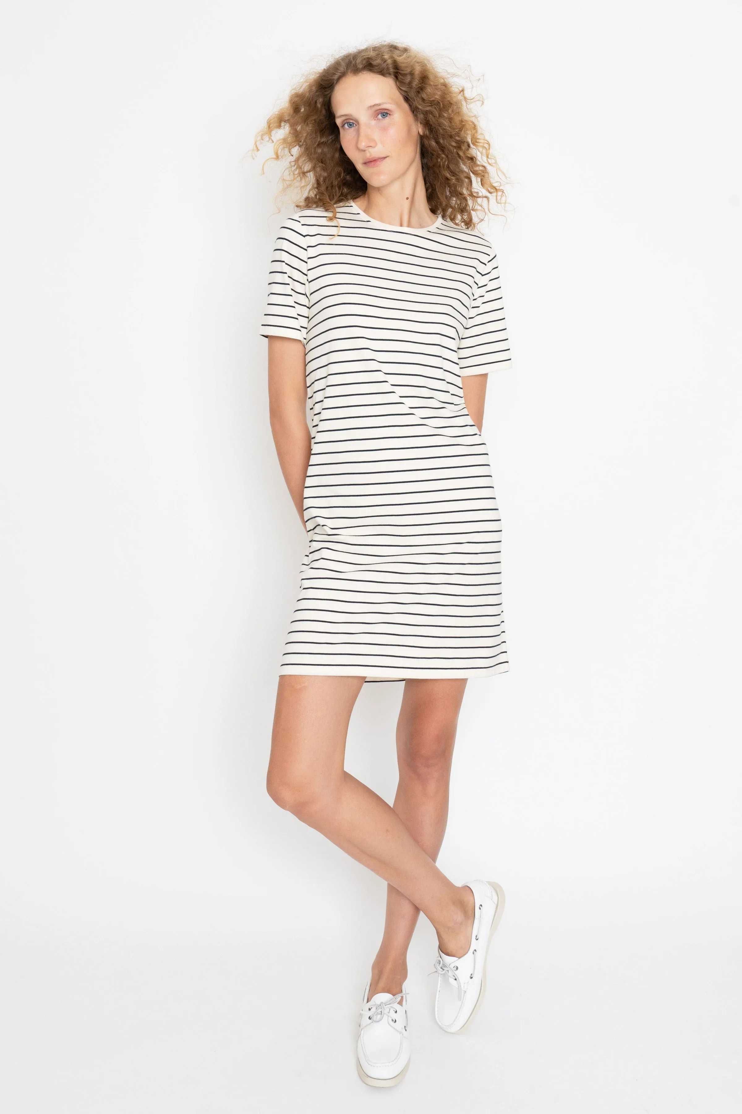 The Tee Dress - Cream/Navy Pinstripe