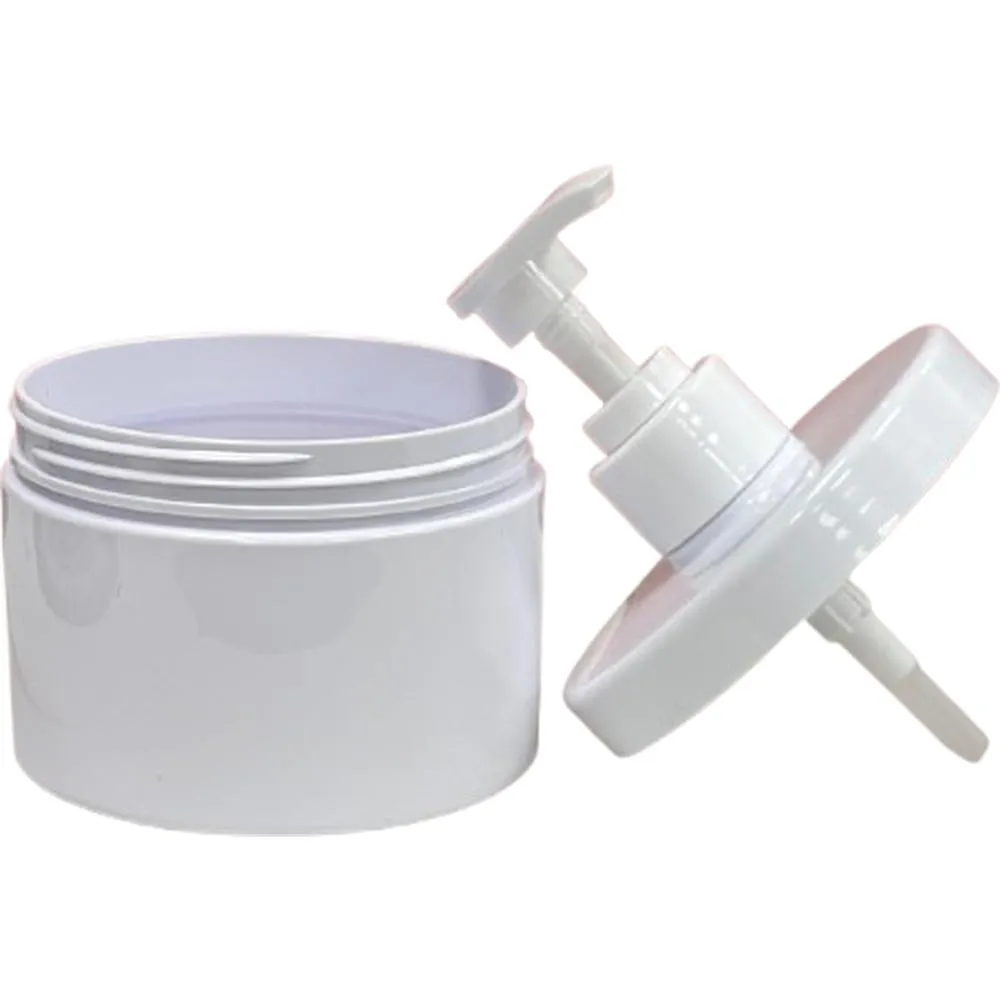 The Unicorn Jar - 10 oz. White Plastic Jar with Pump Lid - Professional Spa Containers