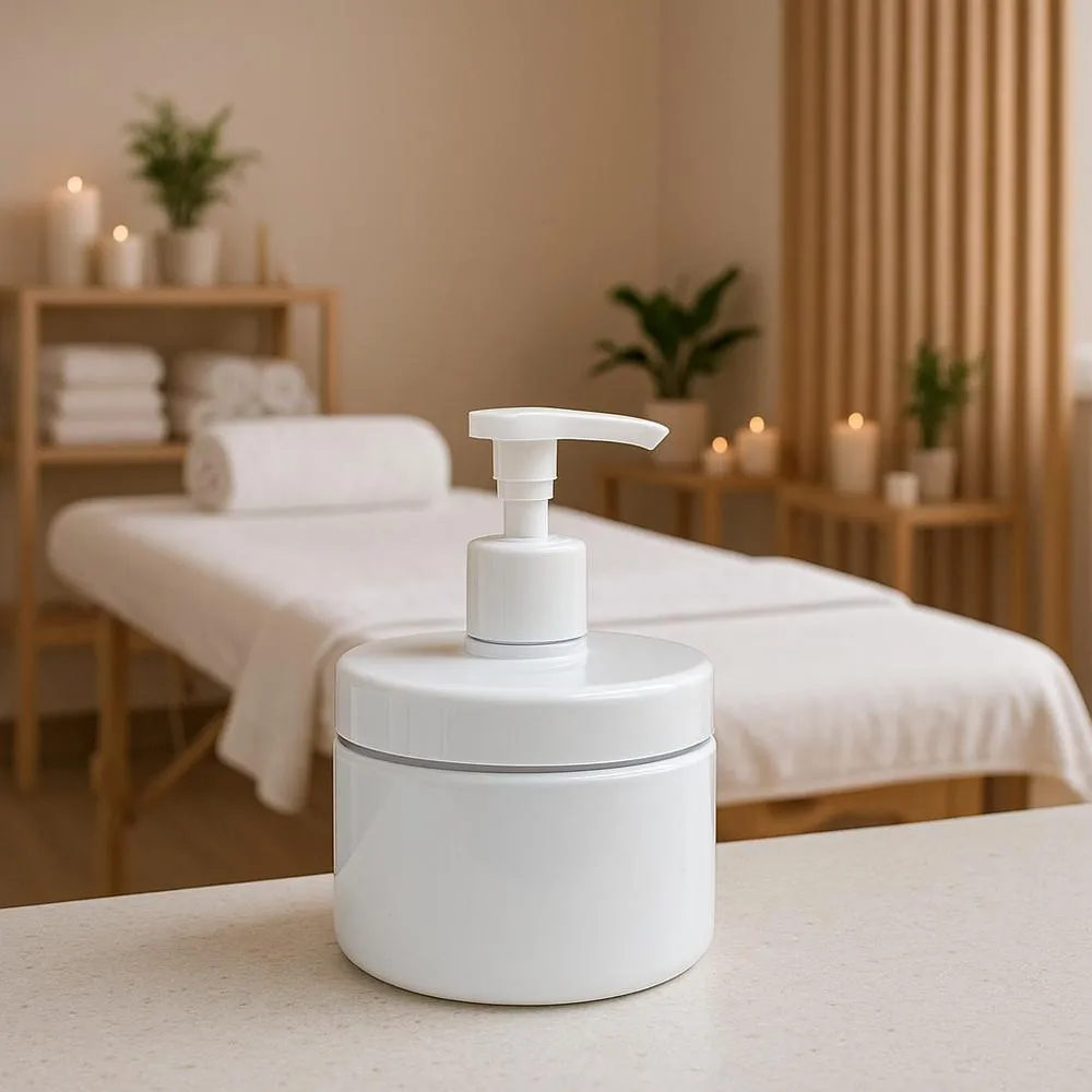The Unicorn Jar - 10 oz. White Plastic Jar with Pump Lid - Professional Spa Containers