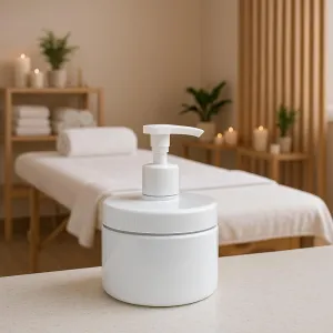 The Unicorn Jar - 10 oz. White Plastic Jar with Pump Lid - Professional Spa Containers