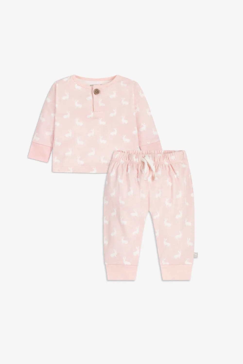 Top and Pants Set, rose pink hare print
