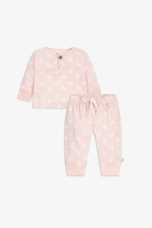Top and Pants Set, rose pink hare print