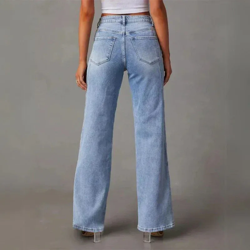 Trendy High-Waisted Wide-Leg Jeans