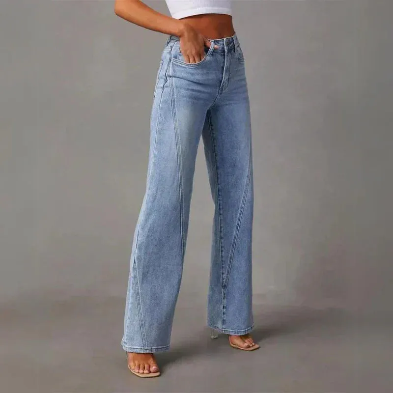 Trendy High-Waisted Wide-Leg Jeans