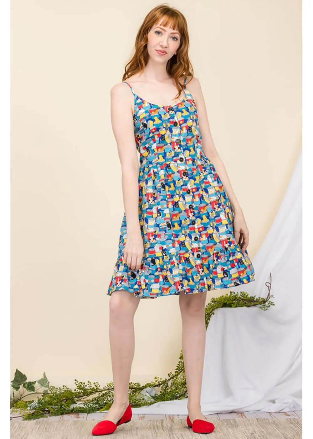 Tulip B Can Can Cats 50's Swing Dress Blue