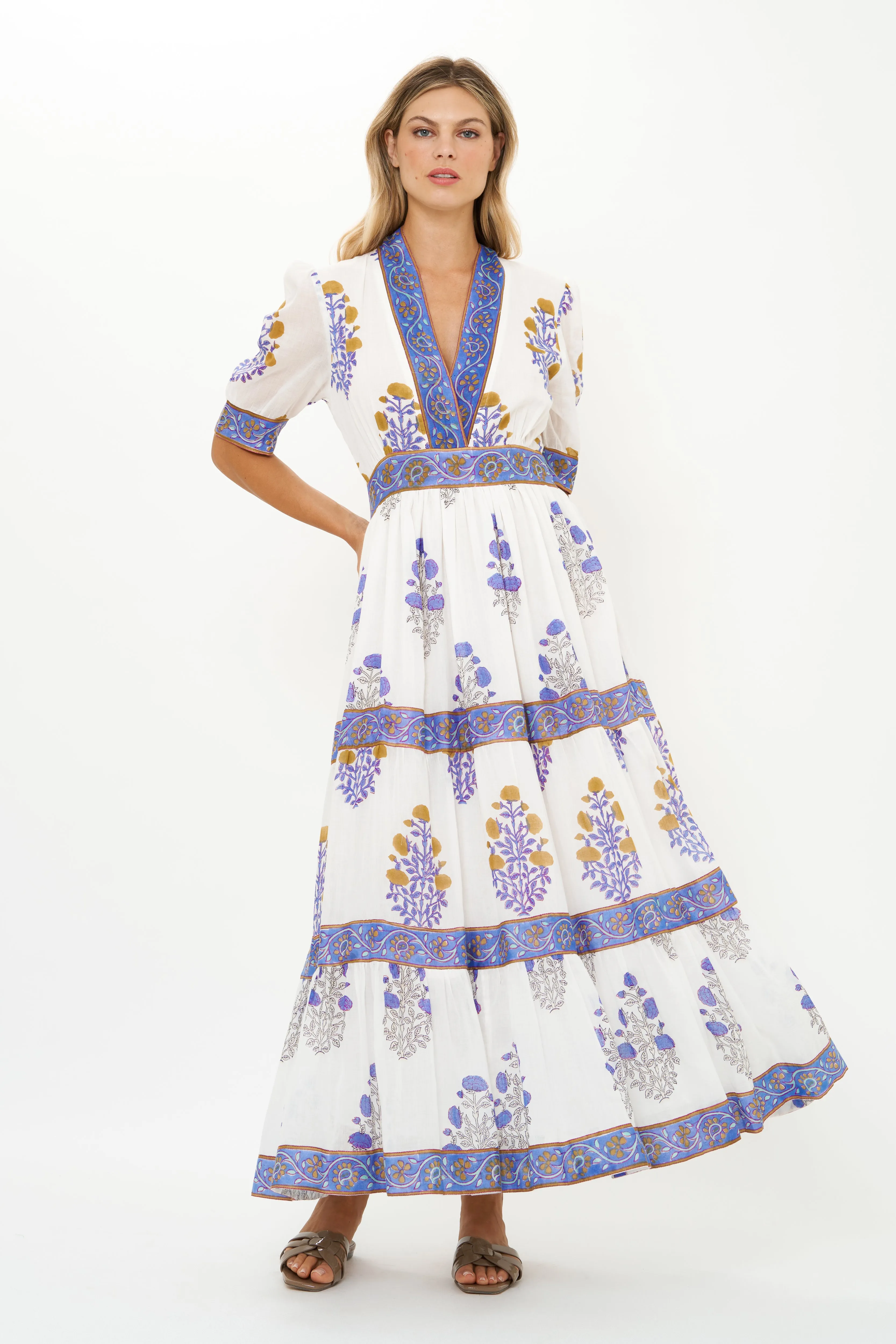 V-Neck Cuffed Maxi- Napa Blue
