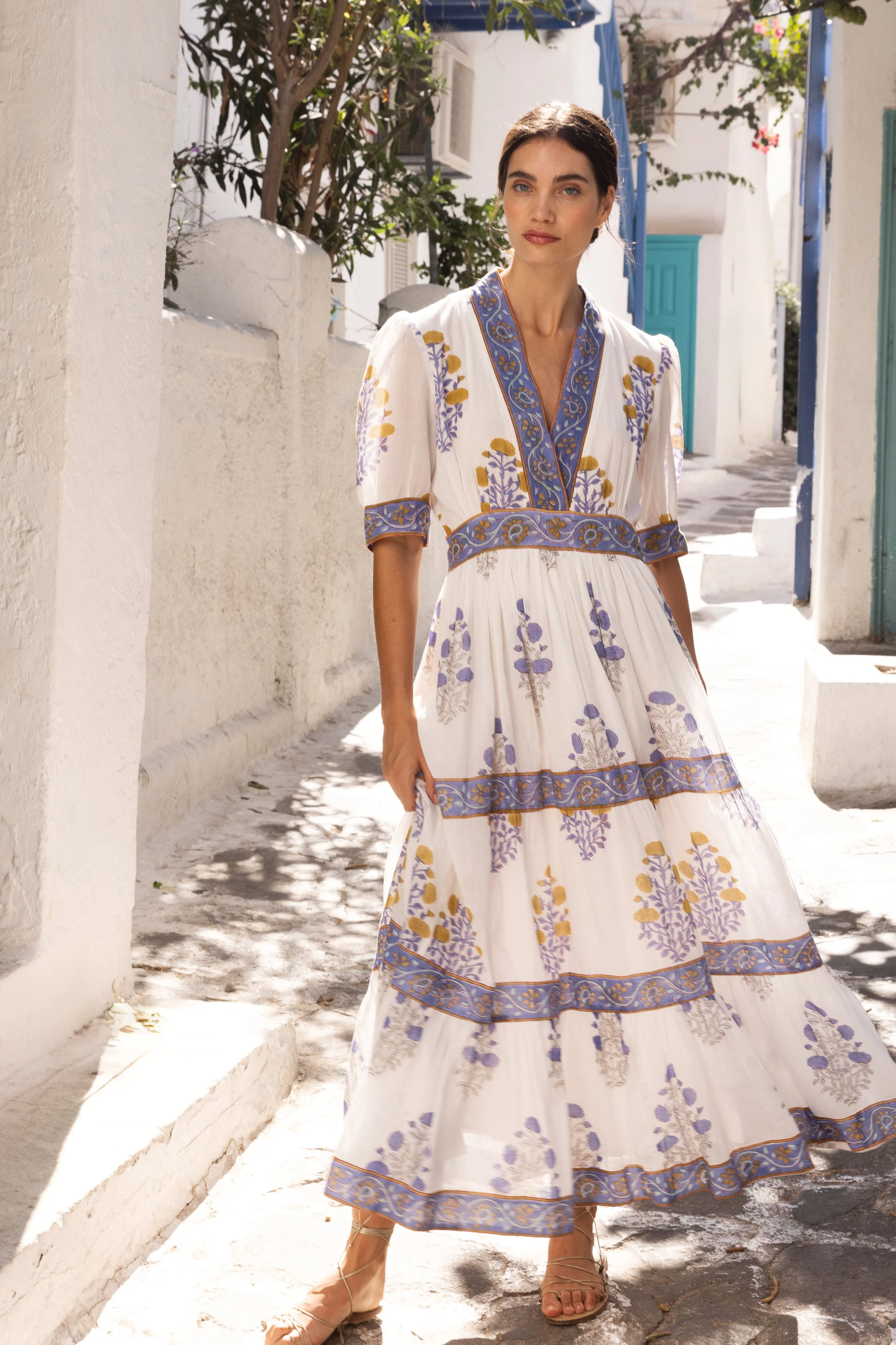 V-Neck Cuffed Maxi- Napa Blue