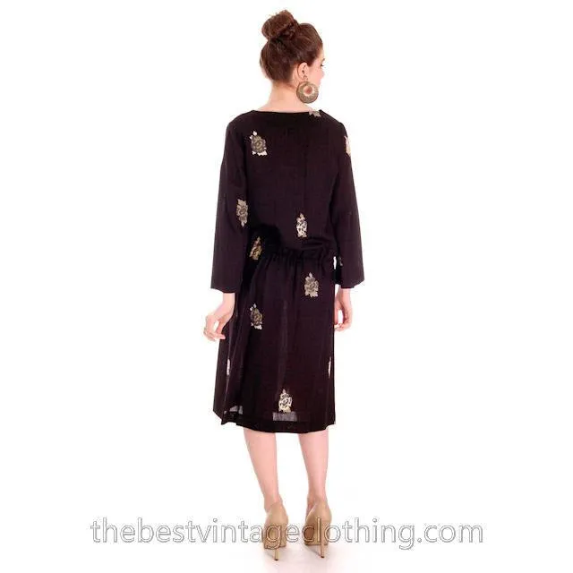 Vintage Marimekko Wool Short Dress Floral Amazing 1960s 40/12  1920s Look