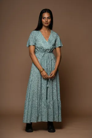 Voyage V-Neck Long Maxi Dress in Music from the room Squiggles Pattern