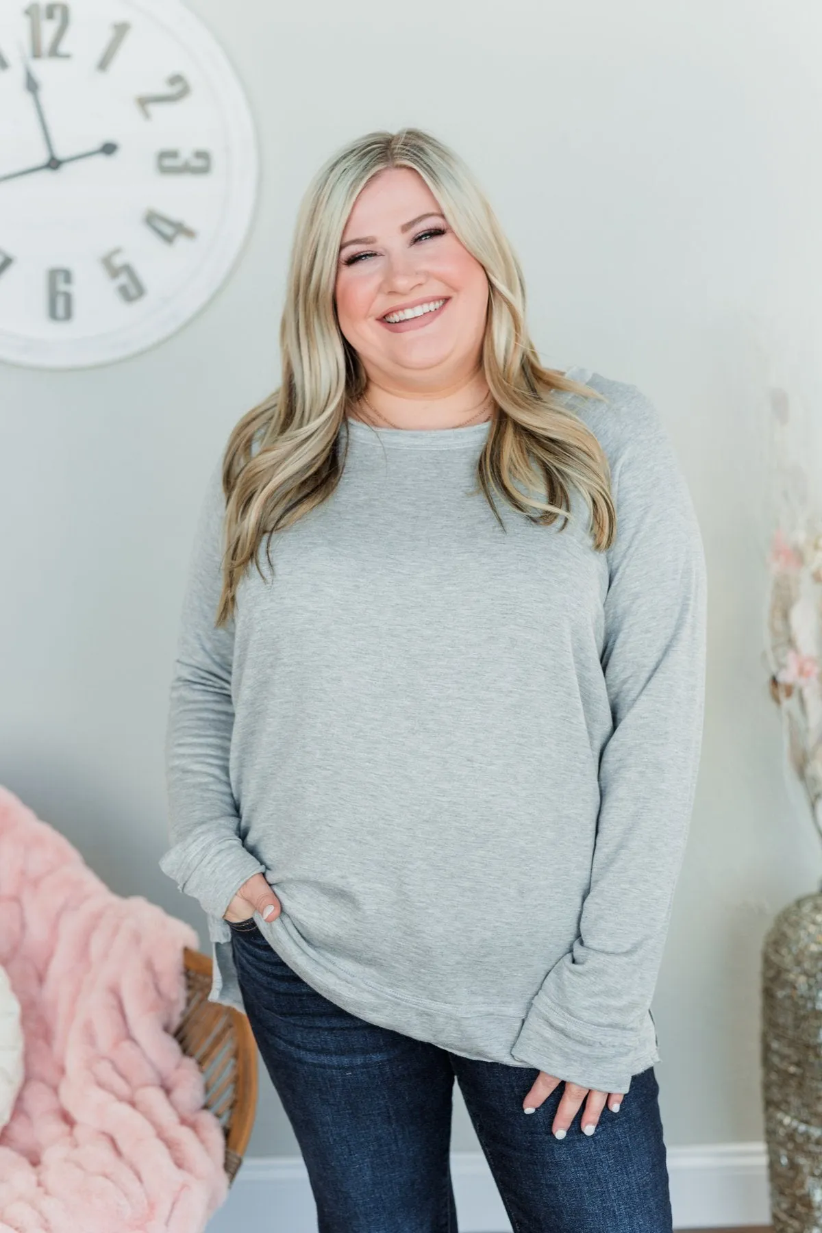 Wake Up The Day Long Sleeve Top- Grey