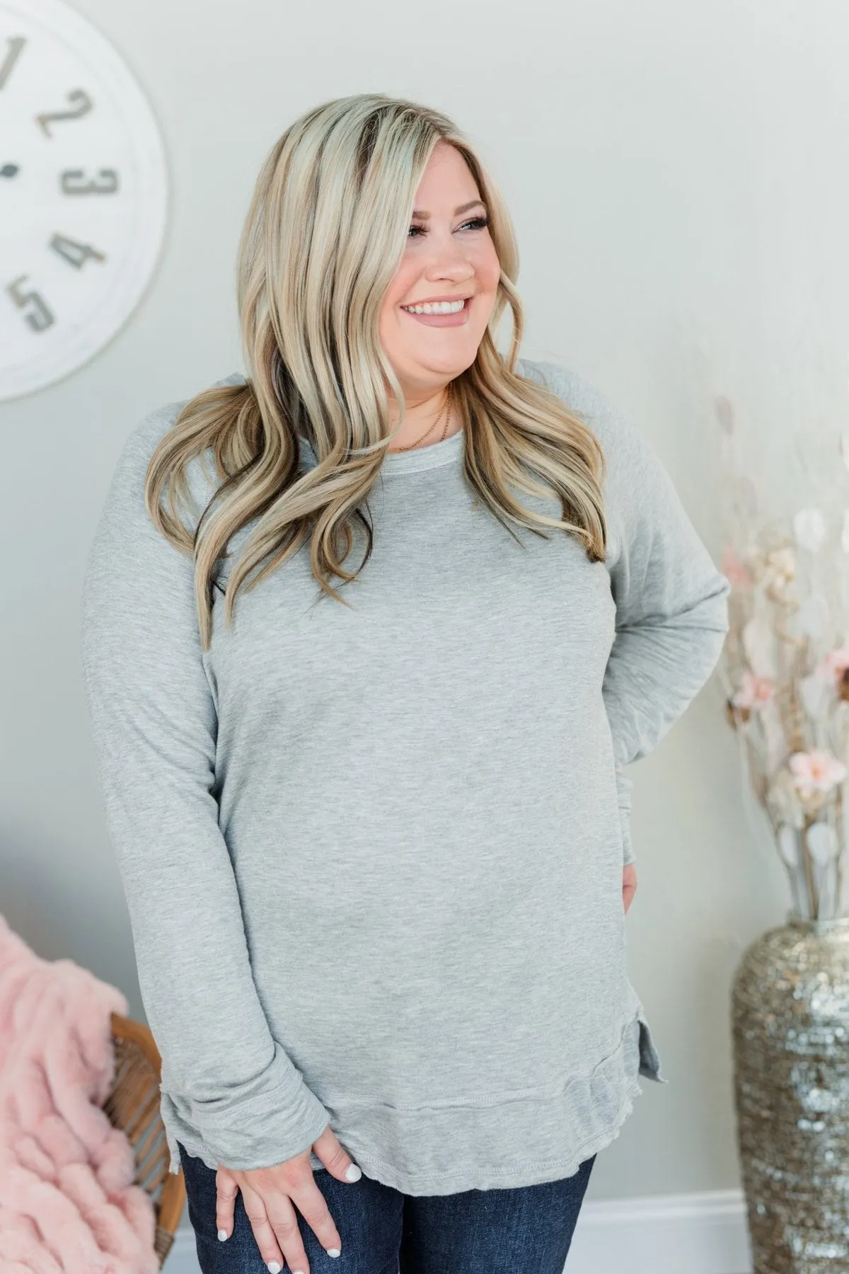 Wake Up The Day Long Sleeve Top- Grey