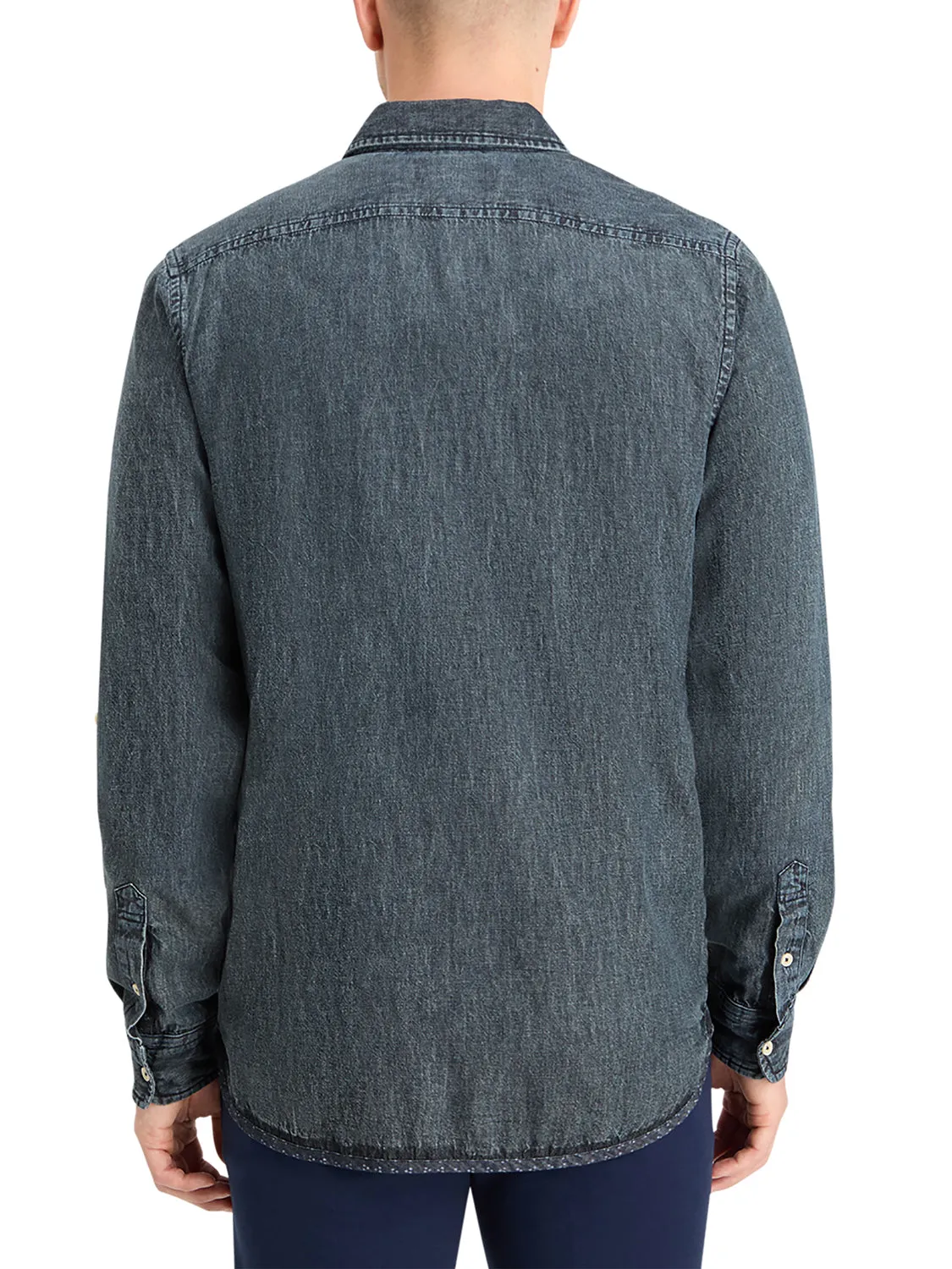Washed Black Denim Shirt - Regular Fit with Sleeve Adjusters