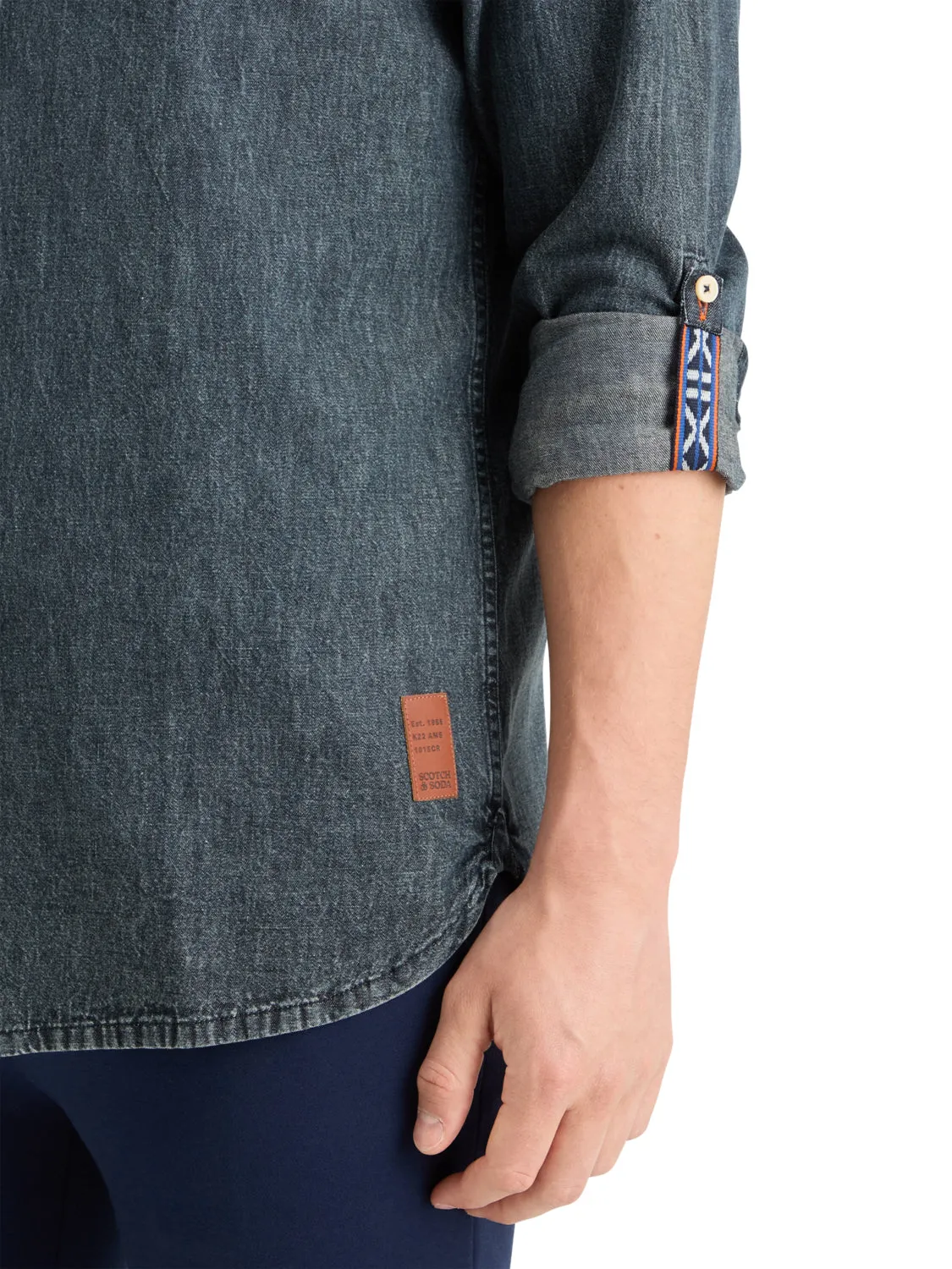 Washed Black Denim Shirt - Regular Fit with Sleeve Adjusters