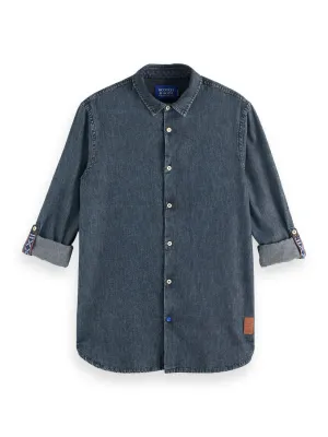 Washed Black Denim Shirt - Regular Fit with Sleeve Adjusters