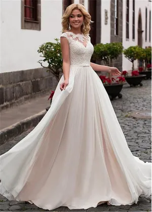 Wedding Guest Dresses: Back Design Chiffon A-line Wedding Dress Lace Appliques