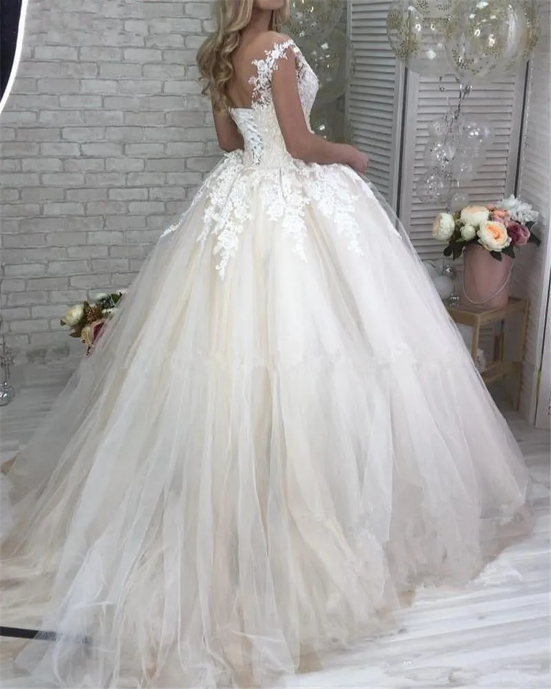 White Wedding Dress Customizable Color Bridal Tulle Deep V Neck