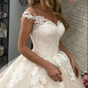 White Wedding Dress Customizable Color Bridal Tulle Deep V Neck