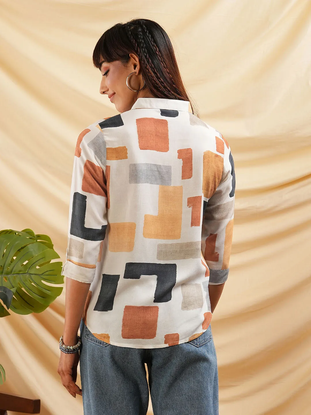 Women Cream Shirt - Ladies Cotton Comfort Fit Shirt - Zola