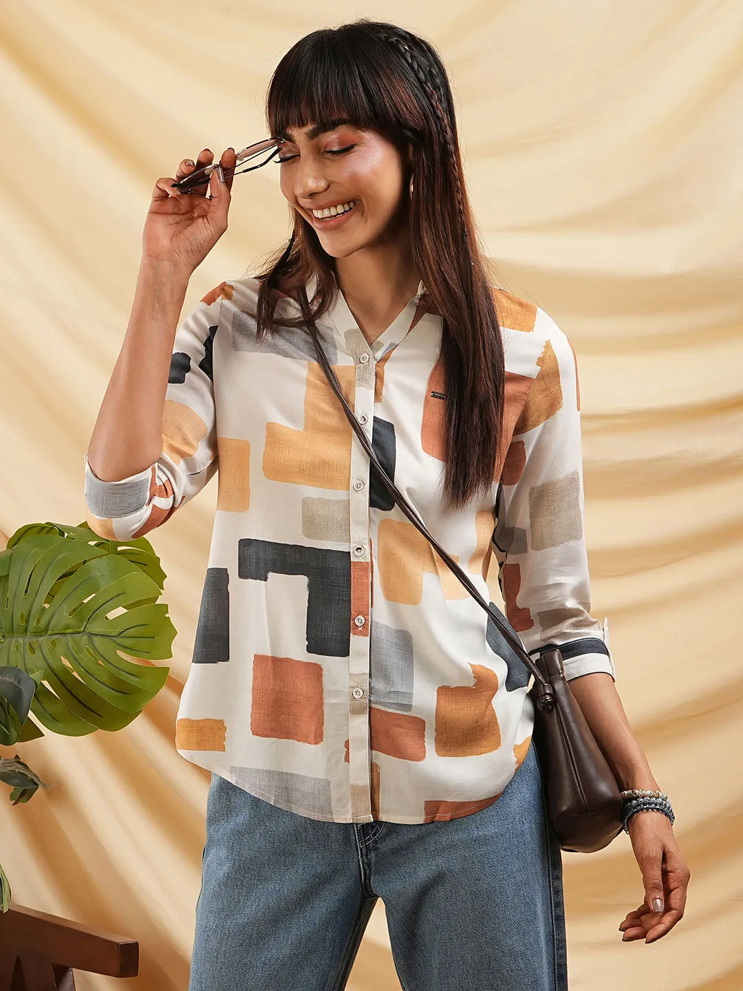 Women Cream Shirt - Ladies Cotton Comfort Fit Shirt - Zola