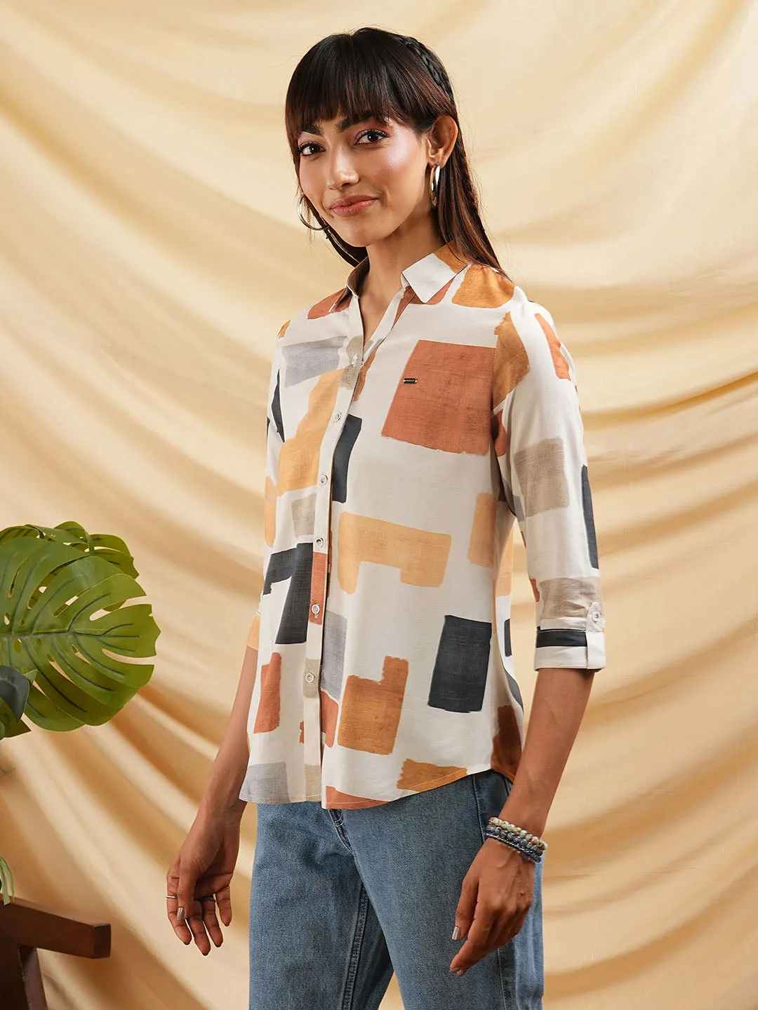 Women Cream Shirt - Ladies Cotton Comfort Fit Shirt - Zola