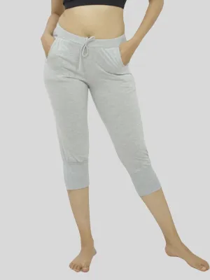 Women Light Grey-Melange Solid Capri- HOP SPORTS CAPRI-LG-ML