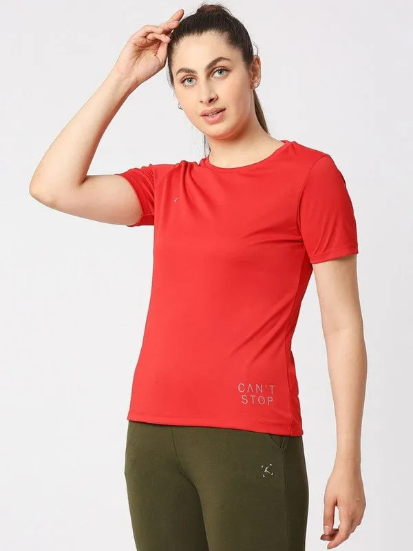 Women Red Solid Regular Fit Sports T-Shirt - Ventura Tee-Red