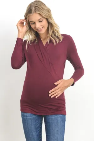 Women's bordo rayon long sleeve wrap maternity & nursing top
