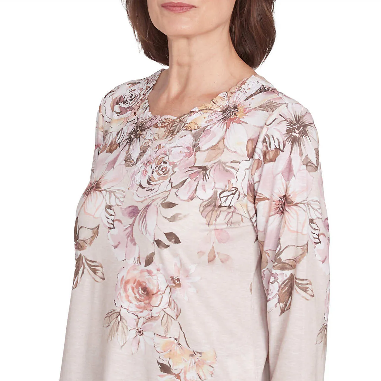 Women's Falling Floral Lace Crew Neck Top - 77545