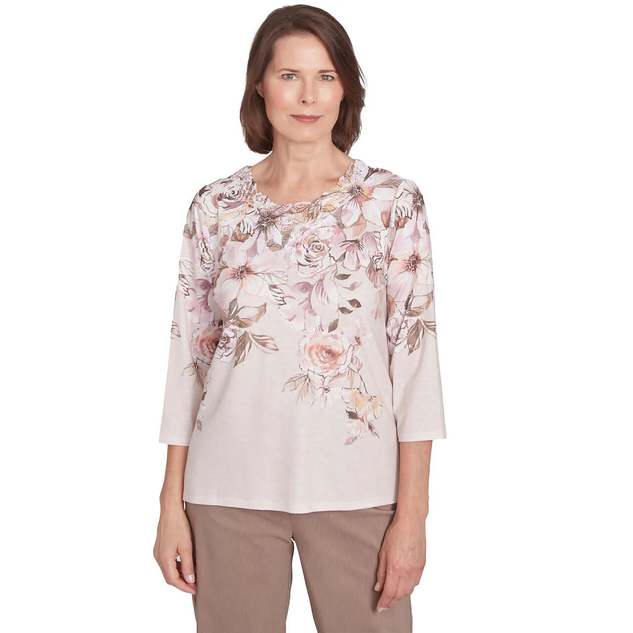 Women's Falling Floral Lace Crew Neck Top - 77545