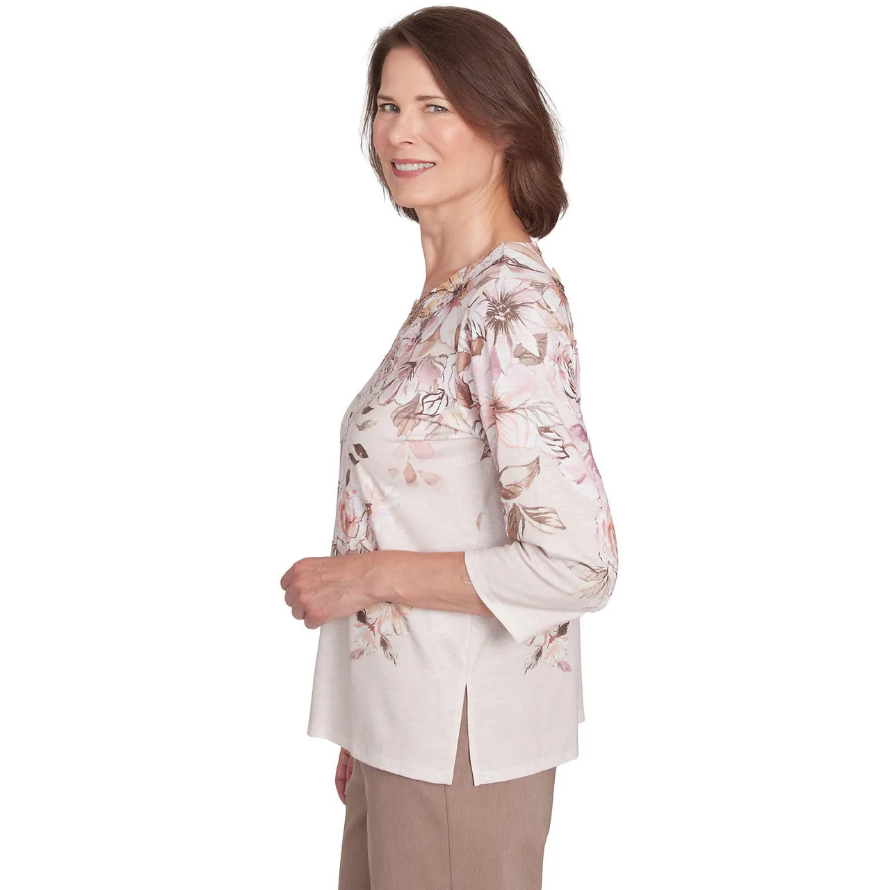 Women's Falling Floral Lace Crew Neck Top - 77545