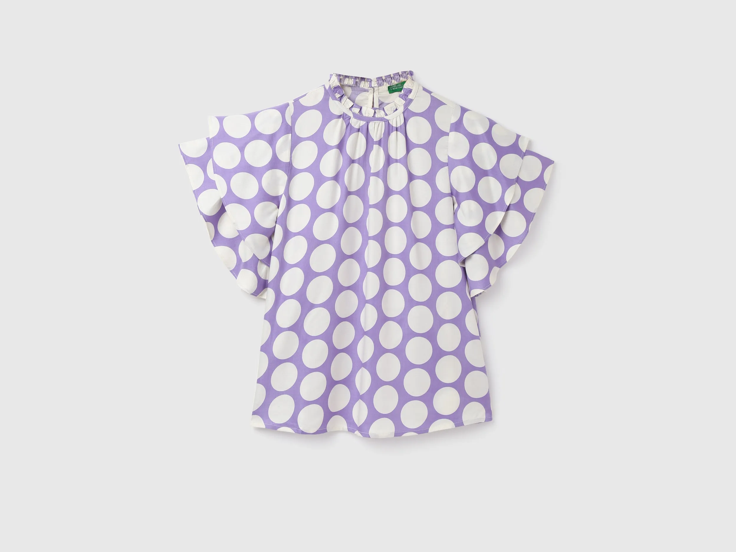 Women's Regular Fit Ruffled Neck Printed Tops