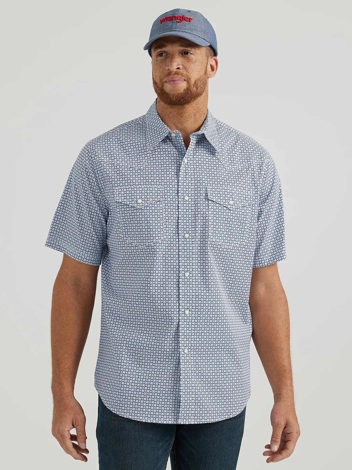 Wrangler 20X Men's Short Sleeve Shirt Advanced Comfort in Blue Print