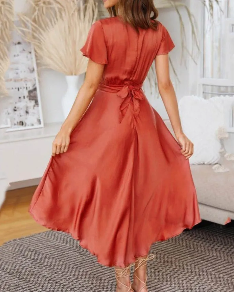 Ximena® | Airy V-Neck Dress Made Of Cotton With Cap Sleeves