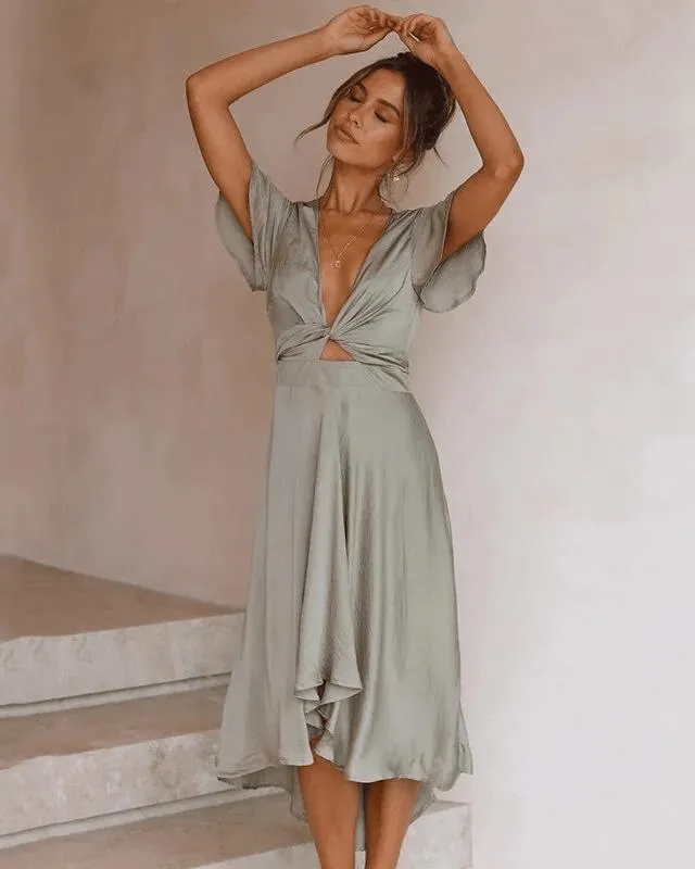 Ximena® | Airy V-Neck Dress Made Of Cotton With Cap Sleeves